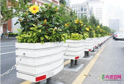 风格各异的木纹铝合金栏杆和一桶一链花箱组合